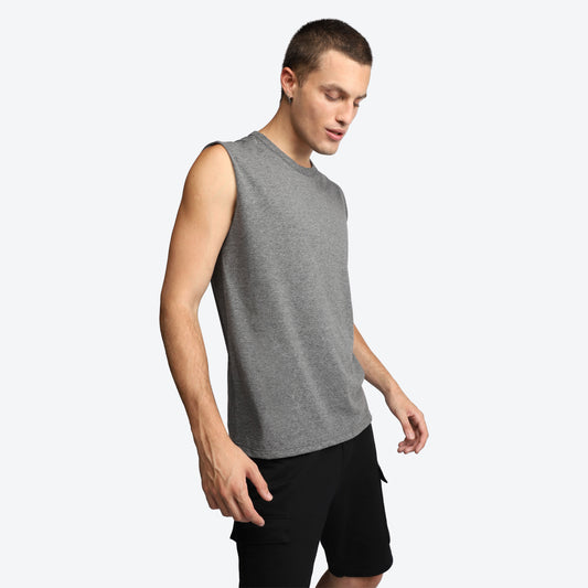 Regata Alongada Algodão Premium Masculina - Mescla Escuro