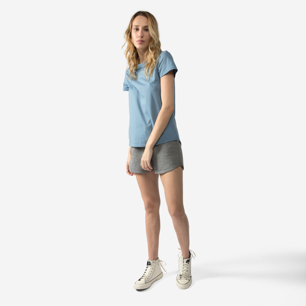 Camiseta Alongada Algodão Premium Feminina - Azul Mineral
