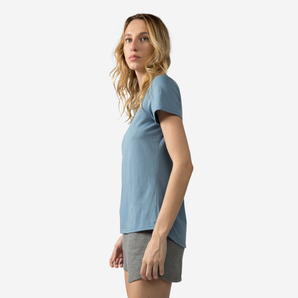 Camiseta Alongada Algodão Premium Feminina - Azul Mineral