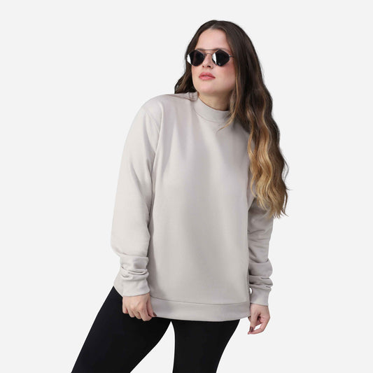 Blusão Tech NoLiquid Moletom Flanelado Gola Alta Plus Feminino - Bege Aveia