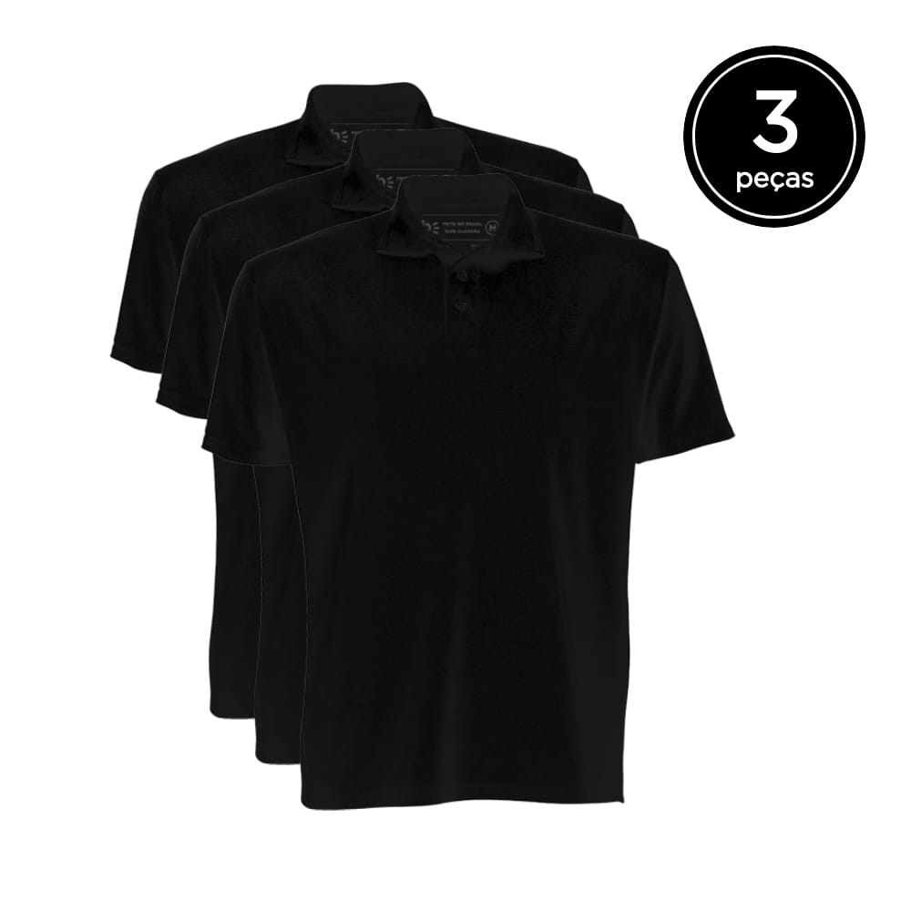 Kit 3 Camisas Polo Masculina - Preto