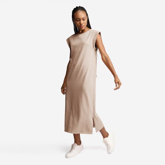 Vestido Muscle Midi Moletom Desfibrado Feminino - Bege Camel