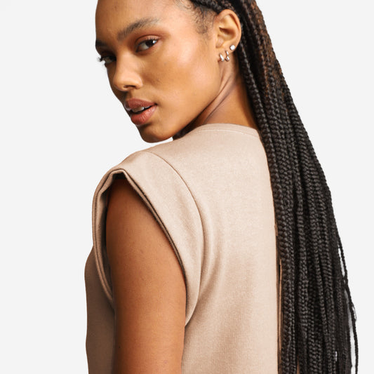 Vestido Muscle Midi Moletom Desfibrado Feminino - Bege Camel