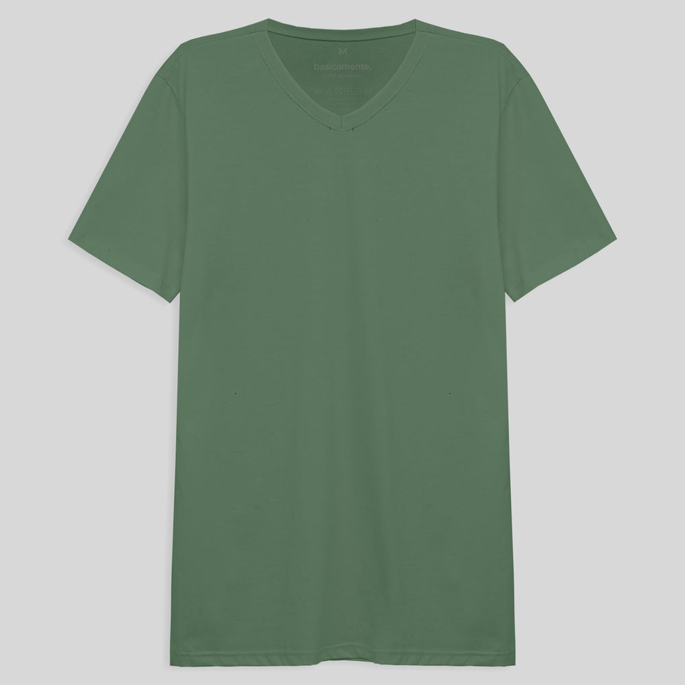 Camiseta Básica Gola V Masculina - Verde Oliva