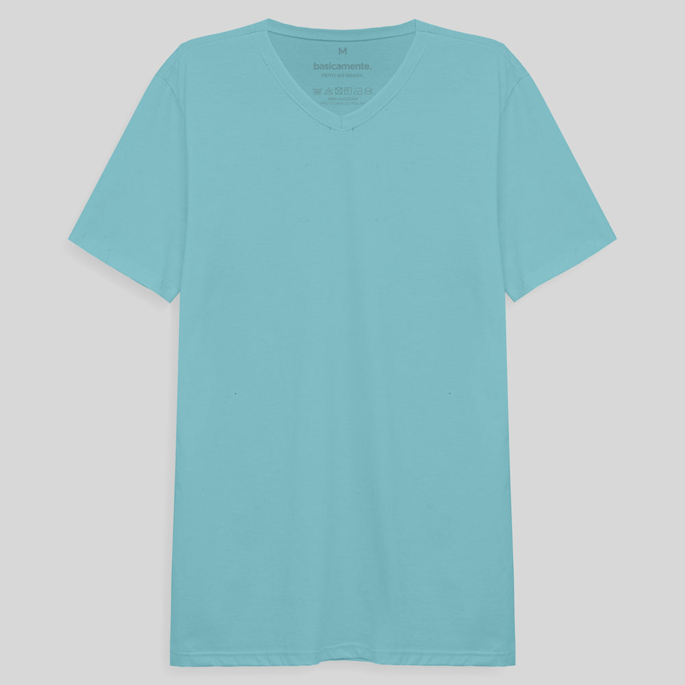 Camiseta Básica Gola V Masculina - Azul Claro