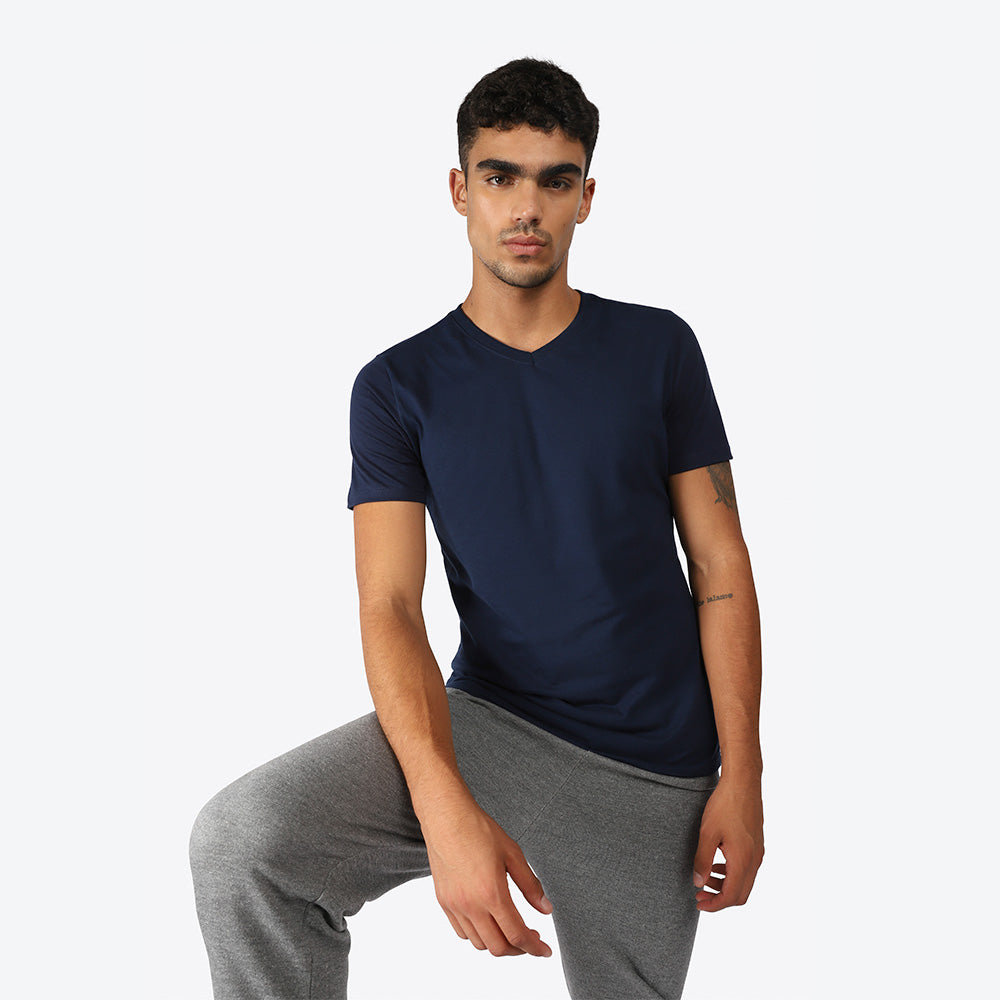 Camiseta Básica Gola V Masculina - Azul Marinho