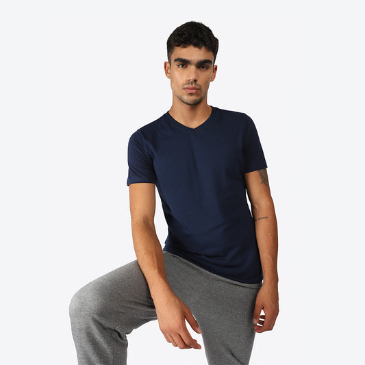 Camiseta Básica Gola V Masculina - Azul Marinho