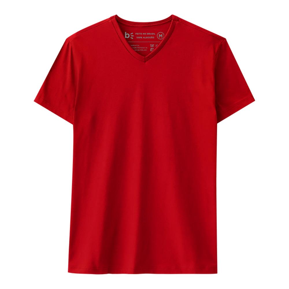 Camiseta Básica Gola V Masculina - Vermelho Tomate