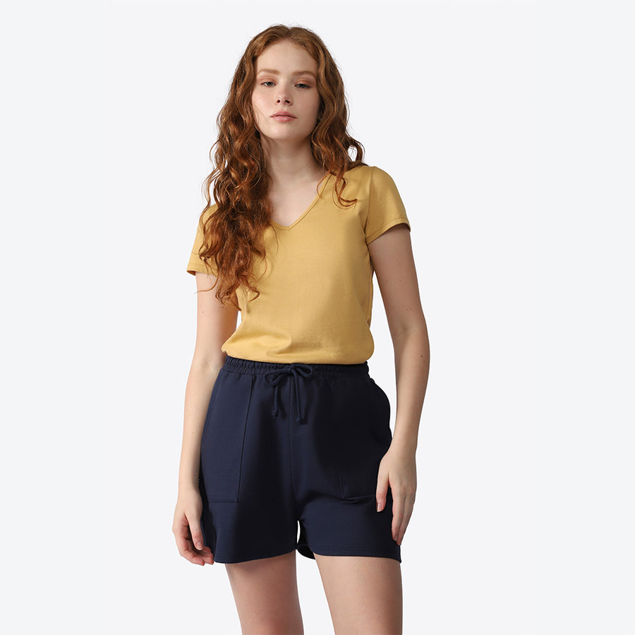 Camiseta Babylook Algodão Premium Gola V Feminina - Amarelo Mel
