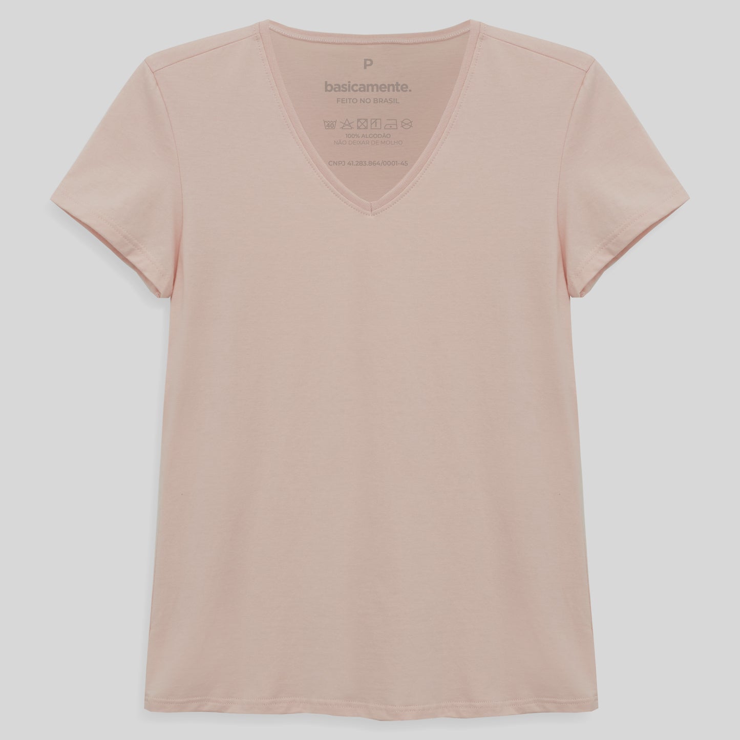 Camiseta Slim Gola V Feminina - Rosa Pastel
