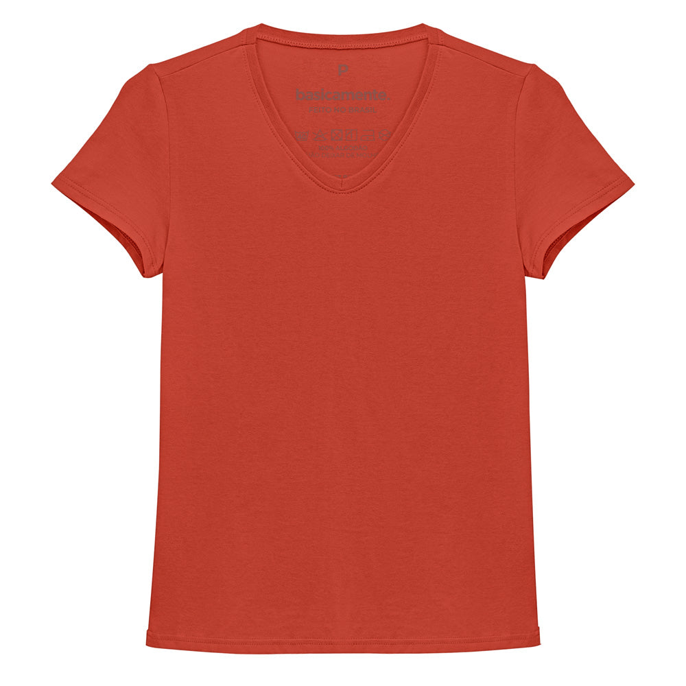 Camiseta Slim Gola V Feminina - Tangerina