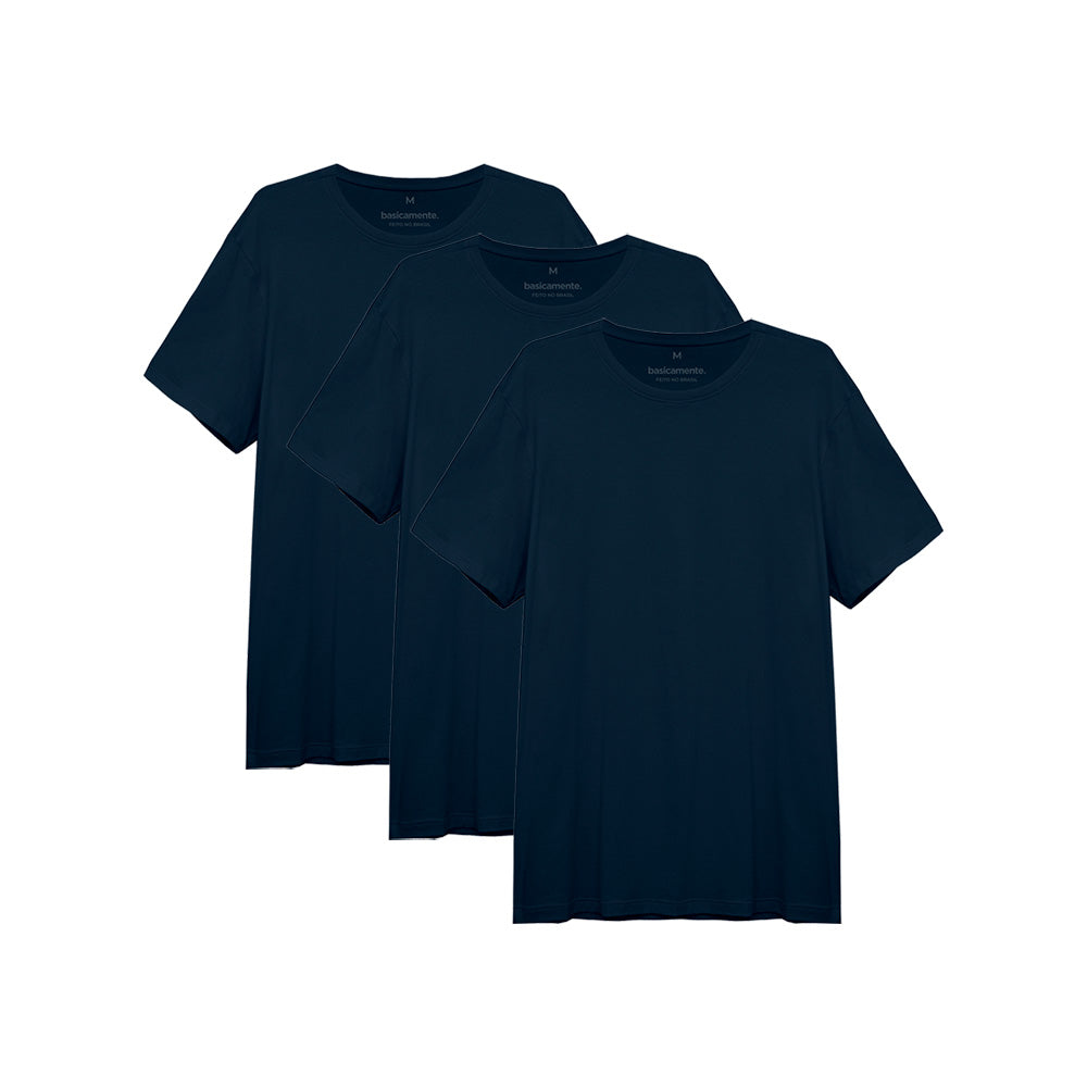 Kit 3 Camisetas Gola C Masculina - Azul Marinho