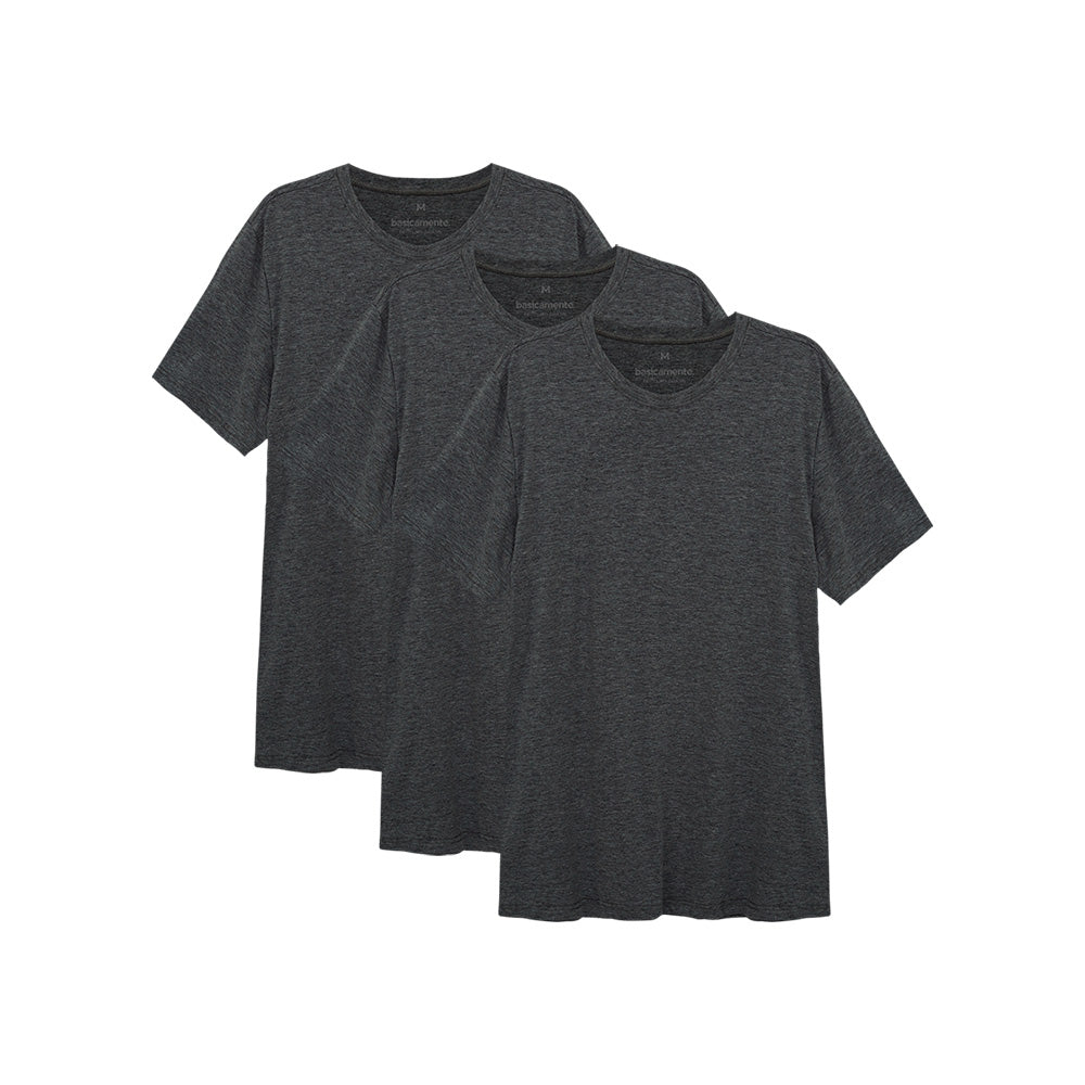 Kit 3 Camisetas Gola C Masculina - Mescla Escuro
