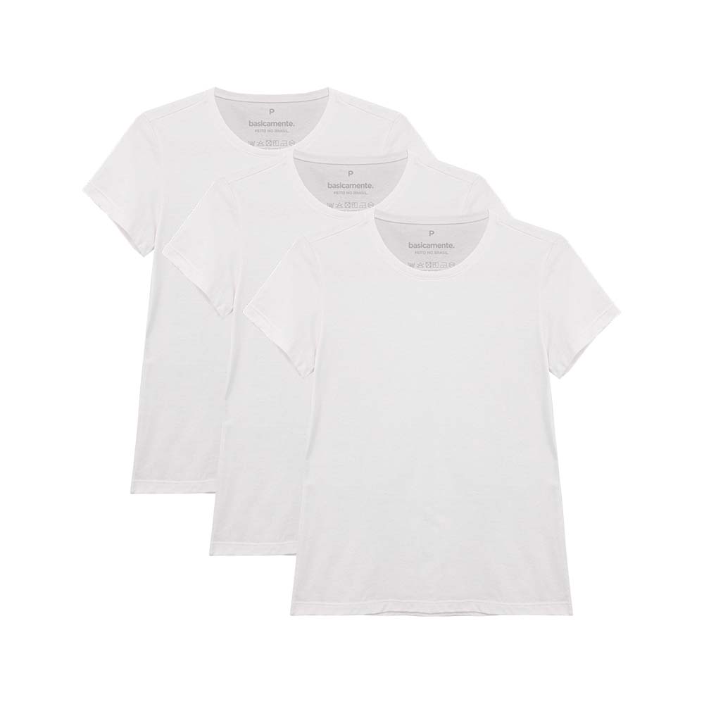 Kit 3 Camisetas Babylook Gola C Feminina - Branco