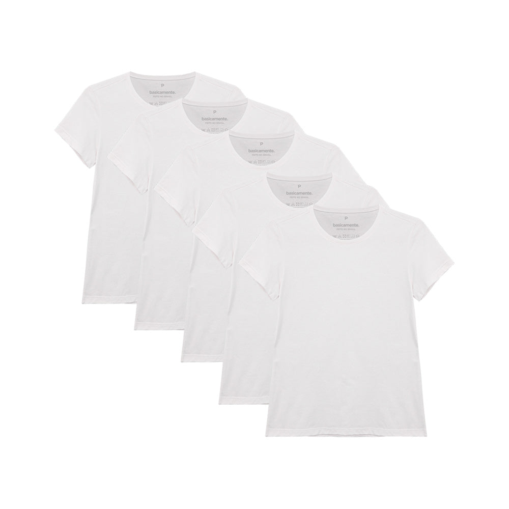 Kit 5 Camisetas Babylook Gola C Feminina - Branco