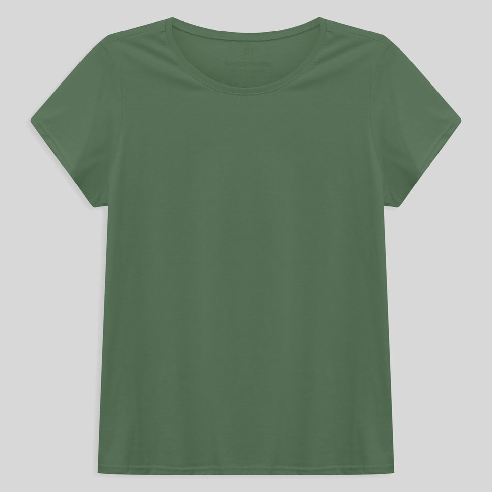 Camiseta Babylook Algodão Premium Plus Feminina - Verde Oliva