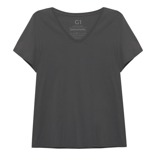 Camiseta Babylook Algodão Premium Gola V Plus Feminina - Cinza Ardósia