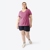 Camiseta Babylook Algodão Premium Gola V Plus Size Feminina - Roxo Purpura