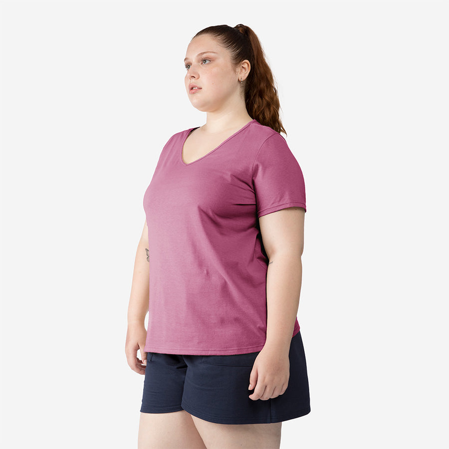 Camiseta Babylook Algodão Premium Gola V Plus Size Feminina - Roxo Purpura