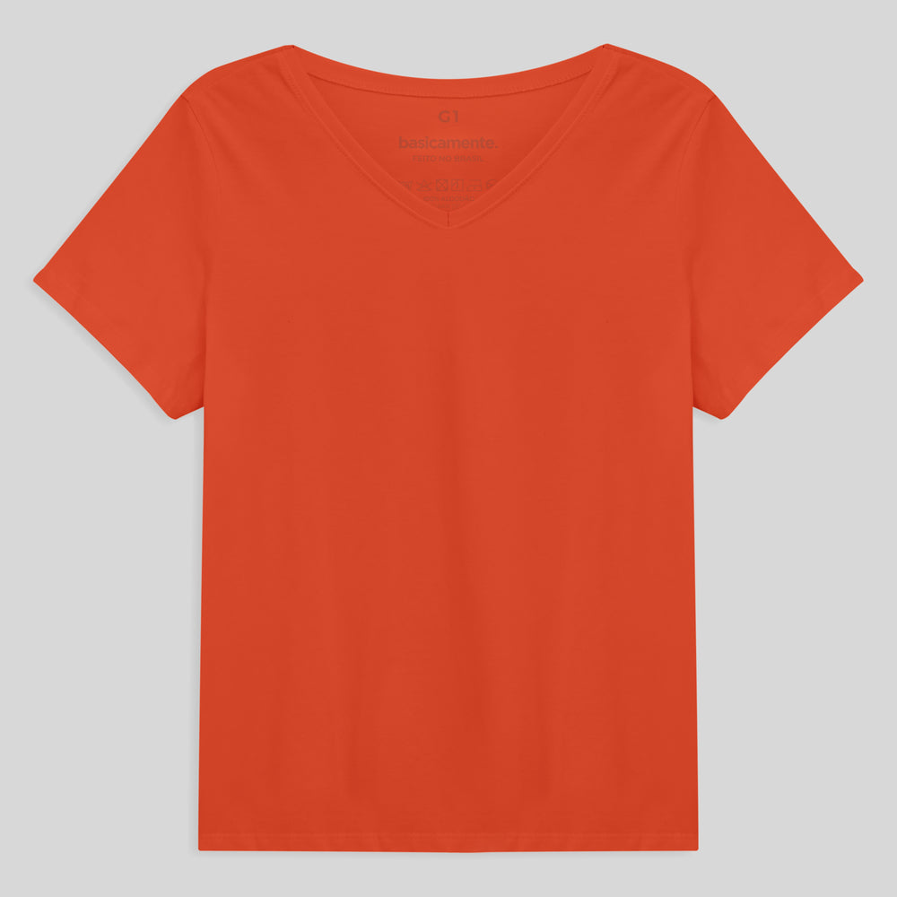 Camiseta Babylook Algodão Premium Gola V Plus Feminina - Laranja