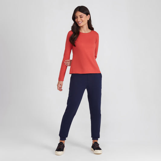 Camiseta Slim Manga Longa Feminina - Laranja Coral