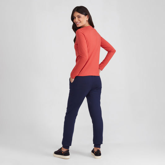 Camiseta Slim Manga Longa Feminina - Laranja Coral