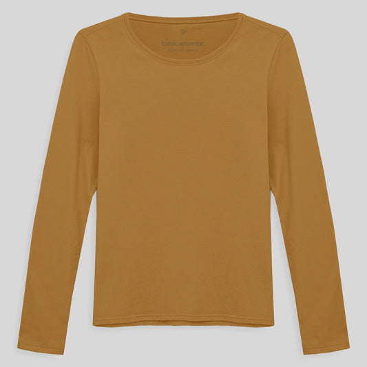 Camiseta Slim Manga Longa Feminina - Ocre