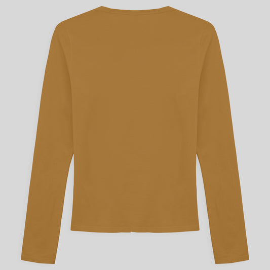 Camiseta Slim Manga Longa Feminina - Ocre