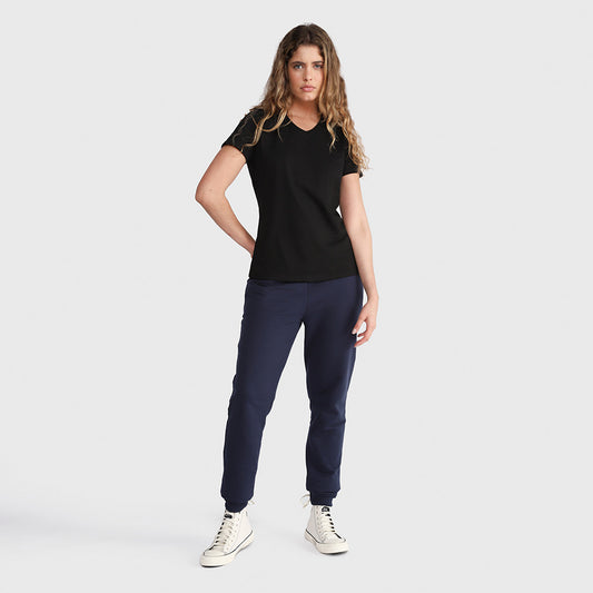 Camiseta Básica Gola V Feminina - Preto