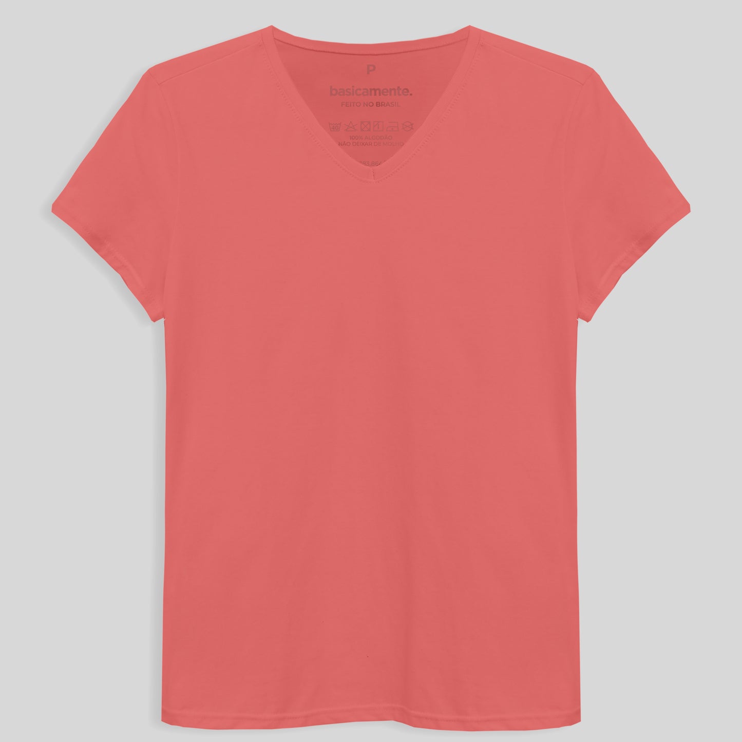 Camiseta Básica Gola V Feminina - Rosa Chiclete