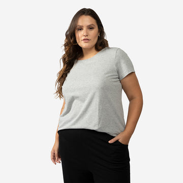 Camiseta Básica Plus Feminina - Mescla Claro