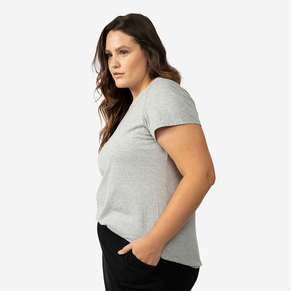 Camiseta Básica Plus Size Feminina - Mescla Claro
