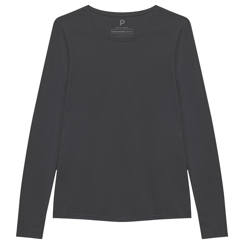 Camiseta Básica Manga Longa Feminina - Cinza Ardósia