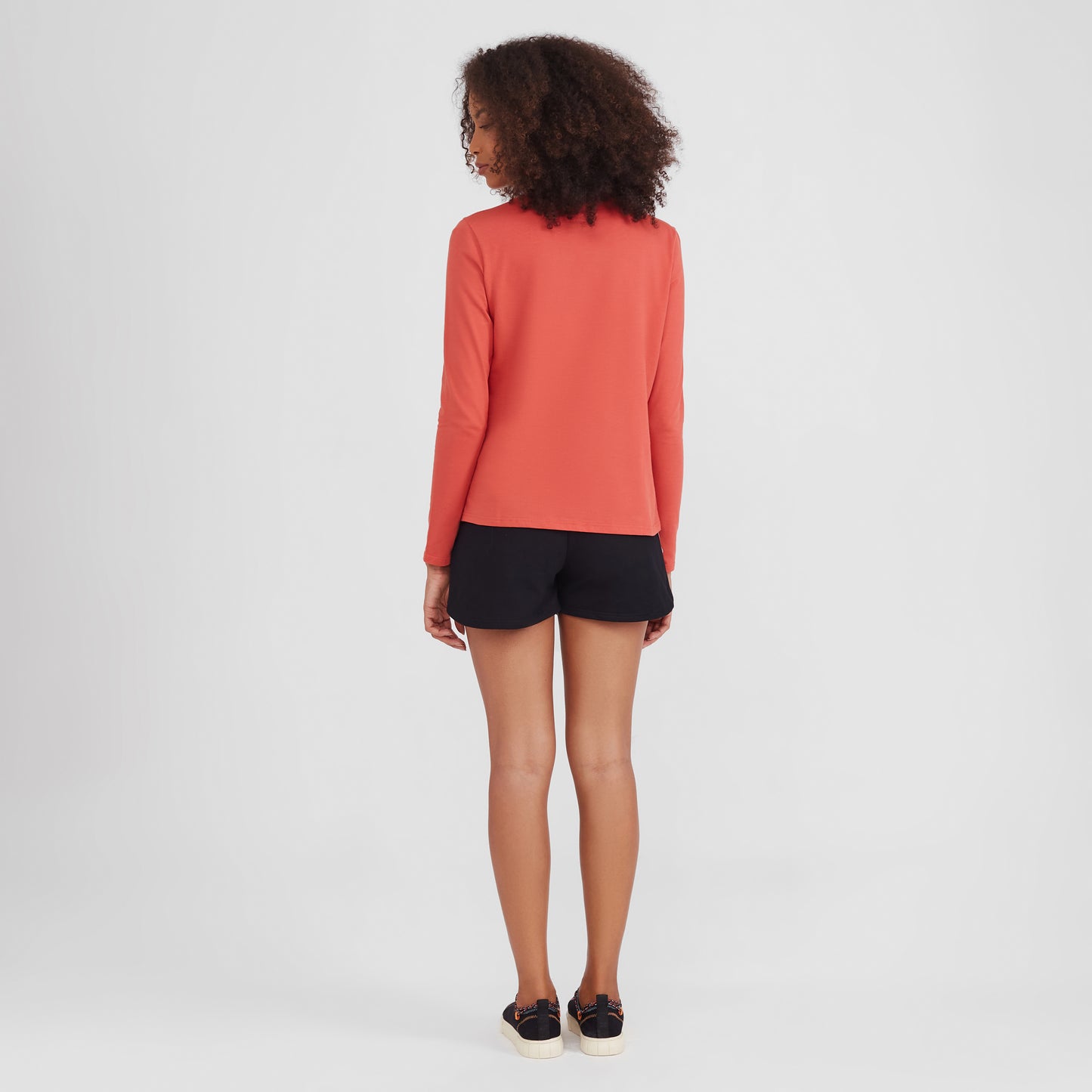 Camiseta Básica Manga Longa Feminina - Laranja Coral