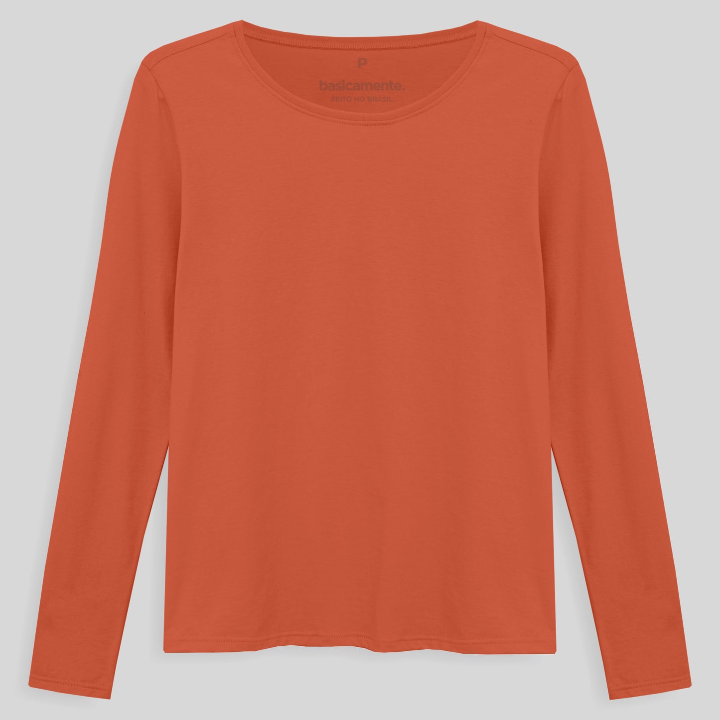 Camiseta Básica Manga Longa Feminina - Laranja Coral