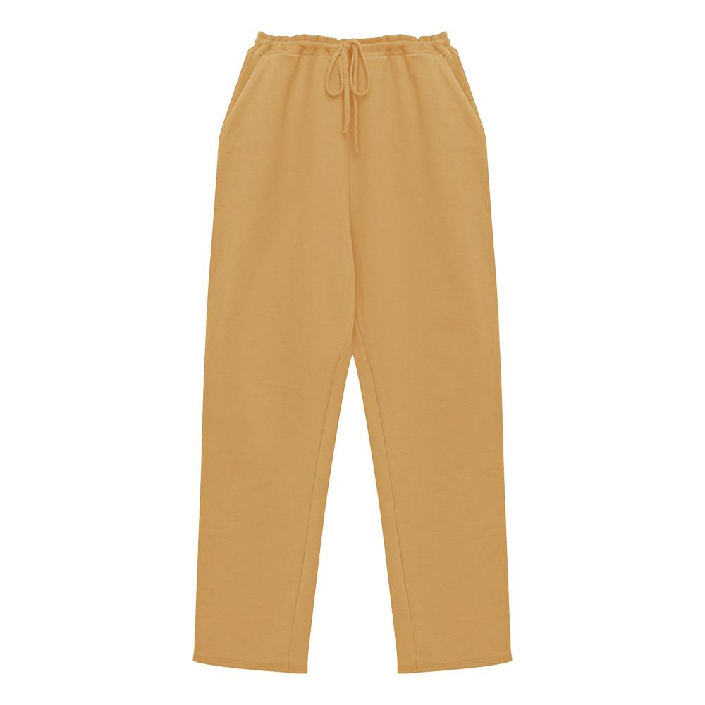 Calça Reta Moletom Flanelado Plus Feminina - Amarelo Mostarda