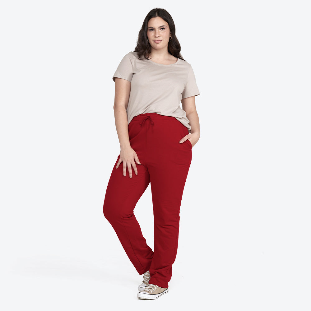 Calça Reta Moletom Flanelado Plus Feminina - Marsala