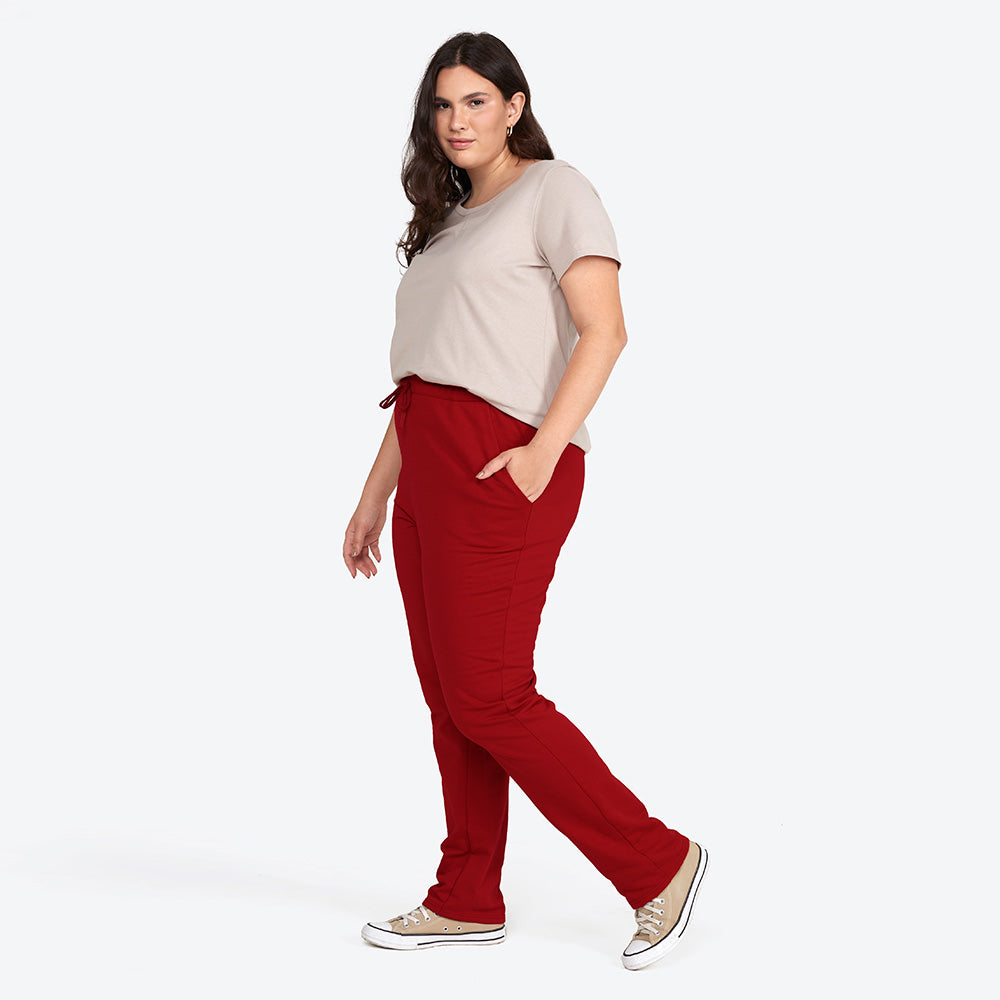 Calça Reta Moletom Flanelado Plus Feminina - Marsala