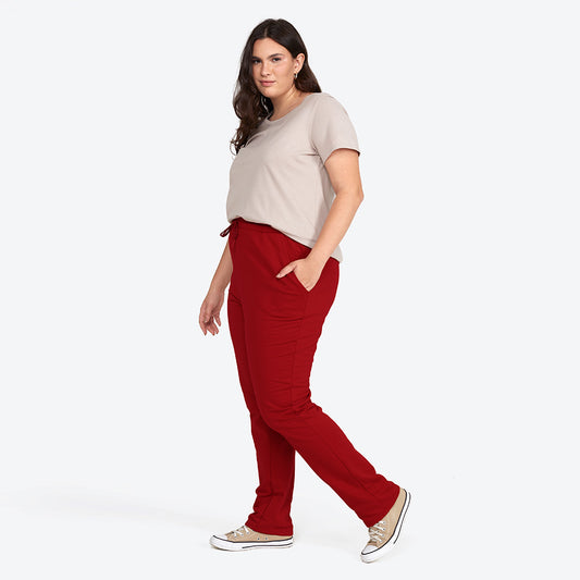 Calça Reta Moletom Flanelado Plus Feminina - Marsala