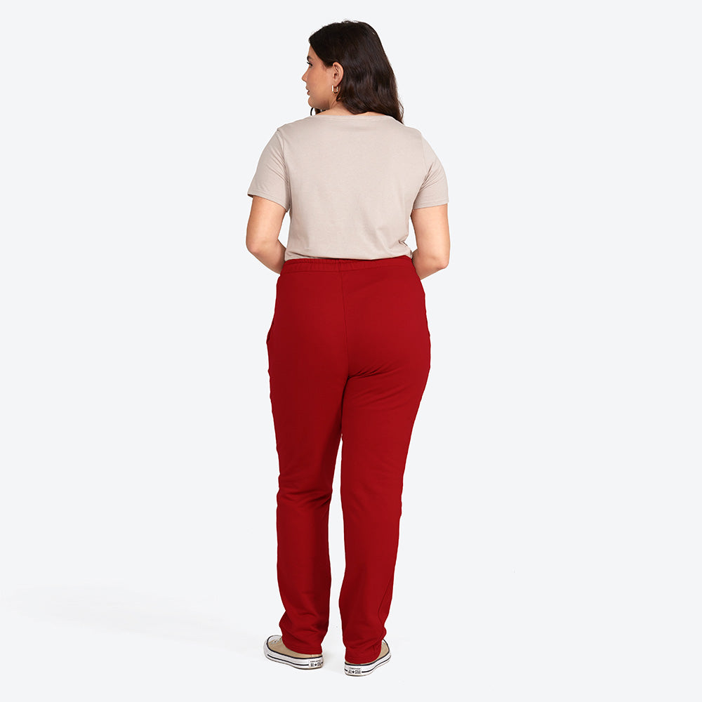 Calça Reta Moletom Flanelado Plus Feminina - Marsala