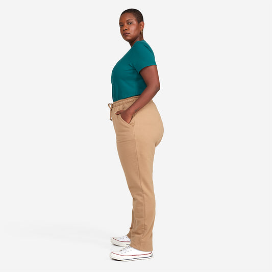 Calça Reta Moletom Flanelado Plus Feminina - Bege Pastel