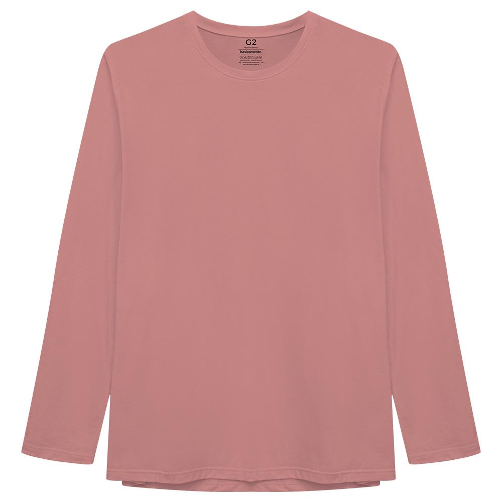 Camiseta Básica Manga Longa Plus Masculina - Rose