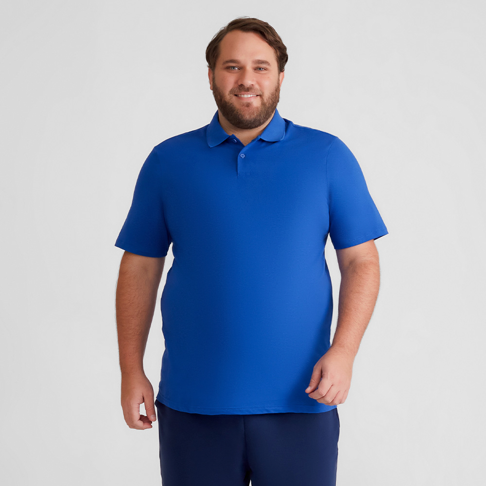 Camisa Polo Algodão Premium Plus Size Masculina - Azul Bic