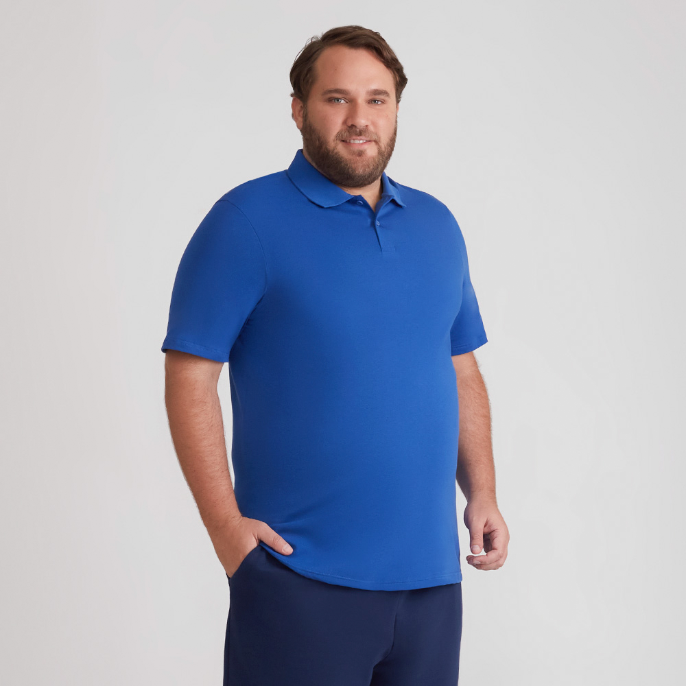 Camisa Polo Algodão Premium Plus Size Masculina - Azul Bic