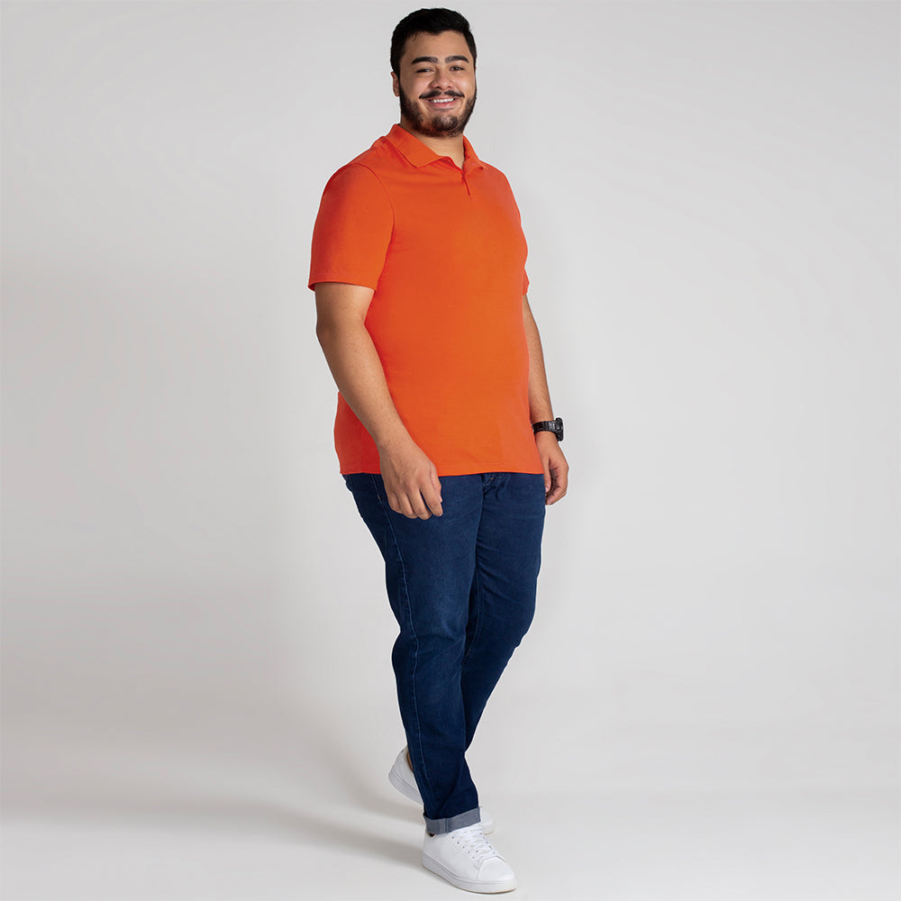 Camisa Polo Algodão Premium Plus Size Masculina - Laranja