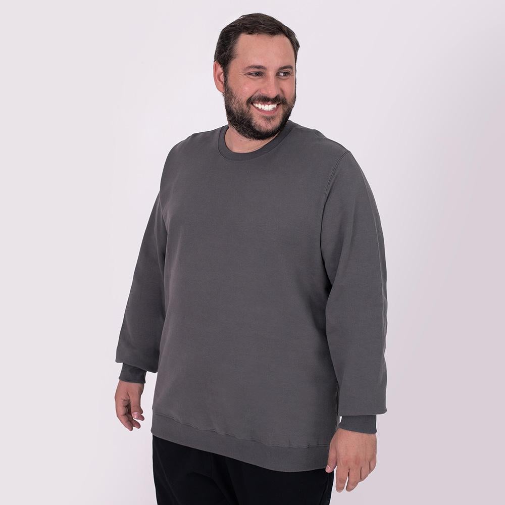 Blusão Moletom Flanelado Plus Masculino - Cinza Ardósia