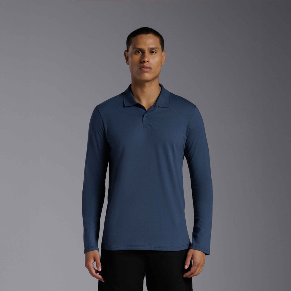 Camisa Polo Manga Longa Masculina - Azul Indigo