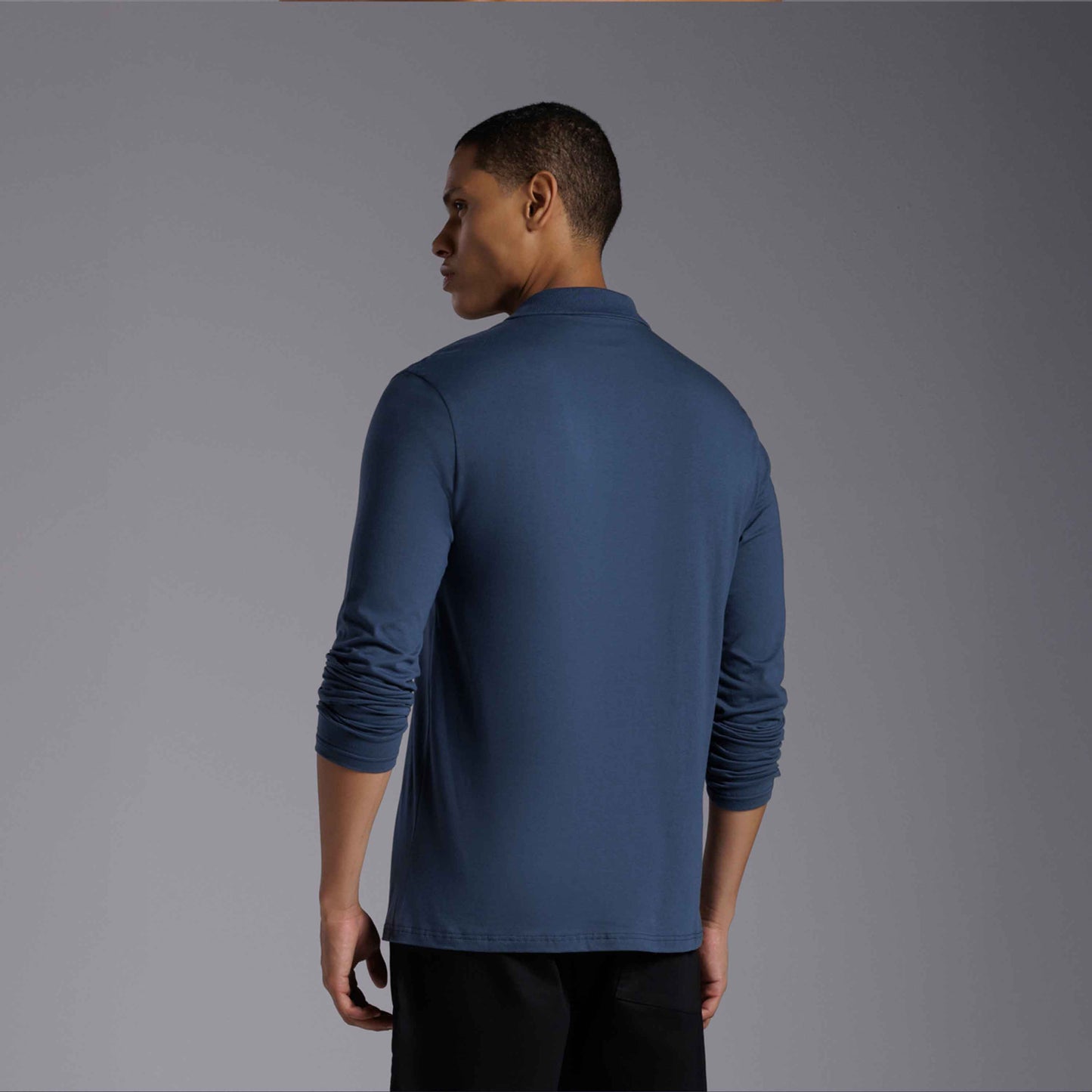 Camisa Polo Manga Longa Masculina - Azul Indigo