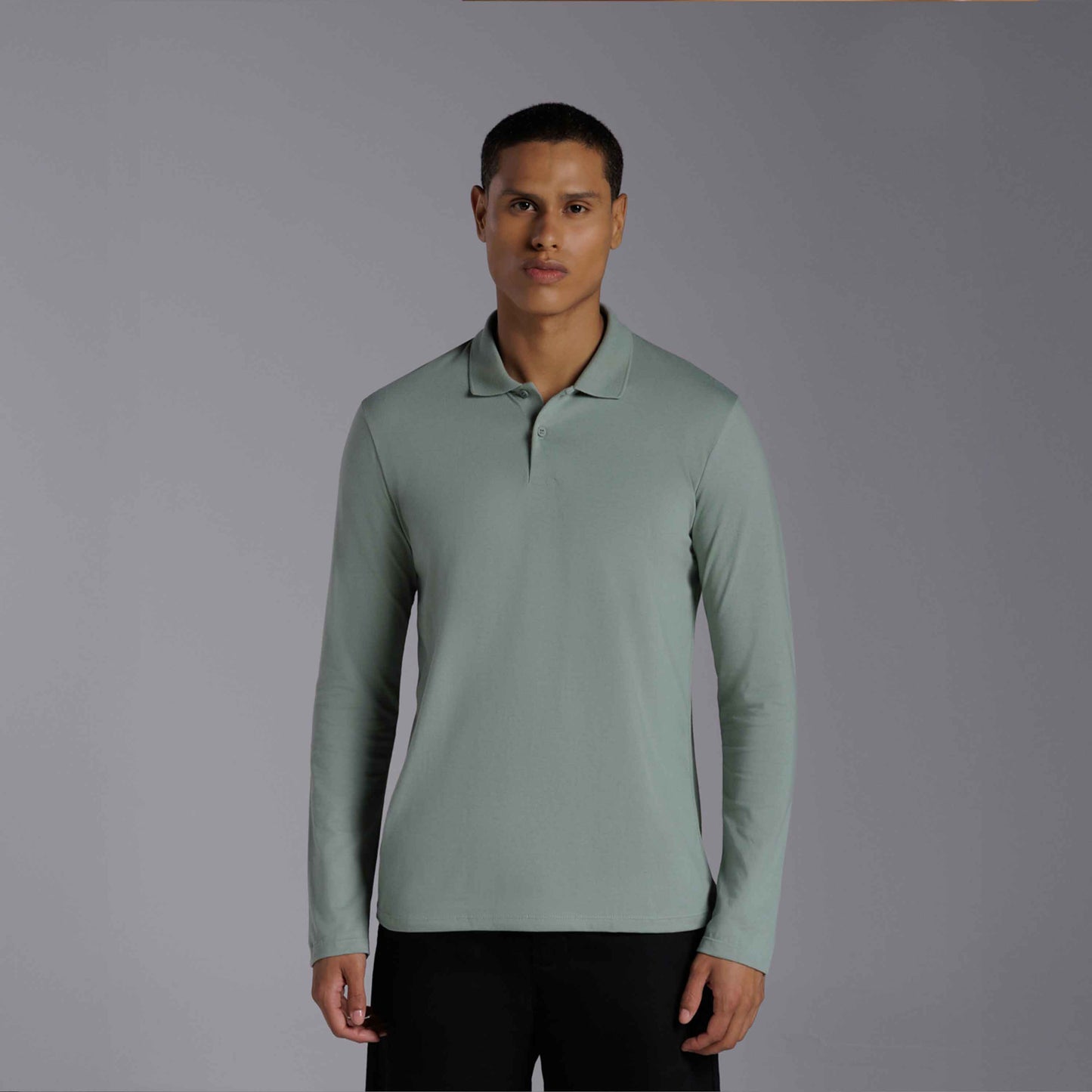 Camisa Polo Manga Longa Masculina - Verde Chá