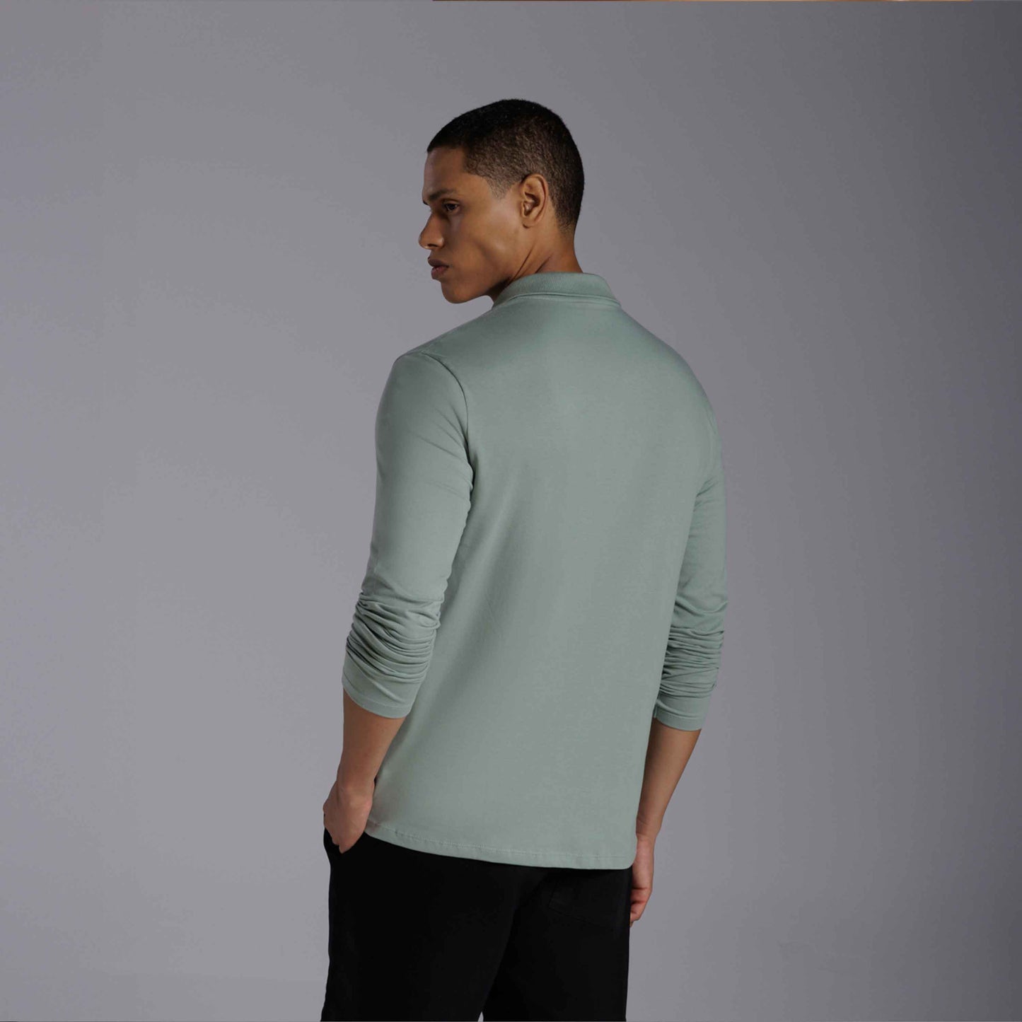Camisa Polo Manga Longa Masculina - Verde Chá
